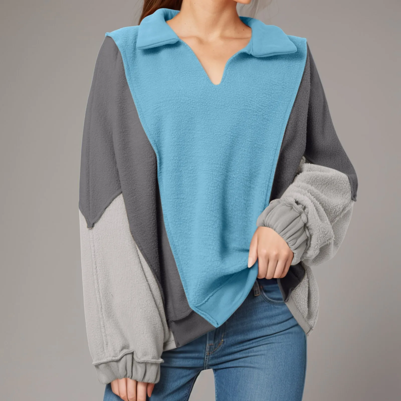 Sweat-Shirt à Rayures pour Femmes, Vêtement Confortable, Col Polo, Coupe Ajustée, Cordon Silhouette