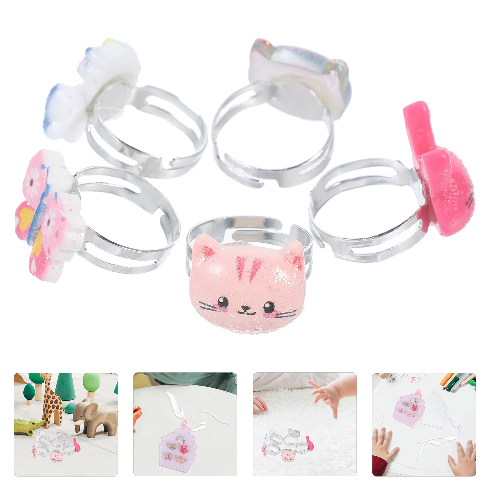 Children's Cartoon Ring Little Girl Gifts Toddler Jewelry The Cat Plastic Kids Rings