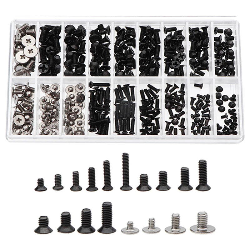 360pcs Notebook Screws Kit Flat Head Phillips Drive Machine Laptop Screws Accessories for Repair Computer Electronic M2/2.5/3