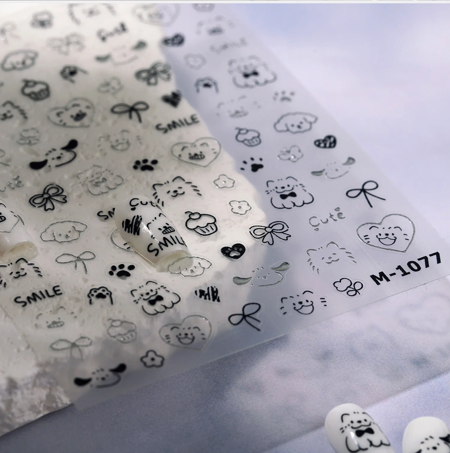 Precioso dibujo animado Graffiti perro Bowknot flor amor corazón 3D autoadhesivo pegatinas para decoración de uñas lindo gato conejo cachorro calcomanías de manicura