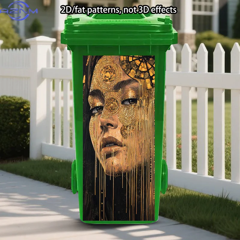 Golden Art Trash Can Sticker Decoration, Abstract Portrait Stickers, Ethereal Fantasy Self-Adhesive Art Stickers, Hexagonal Pa