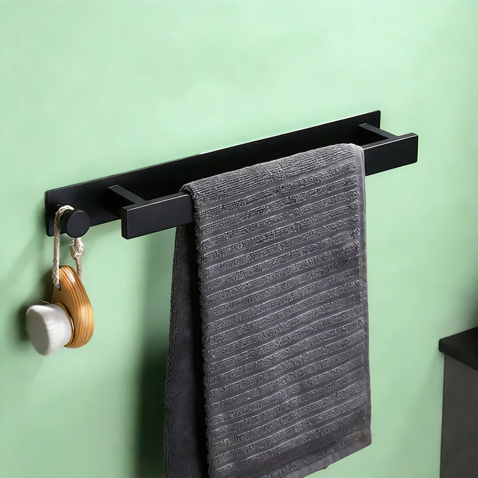 

Настенный держатель для полотенец с крючком, черный, из матовой нержавеющей стали, 40 см