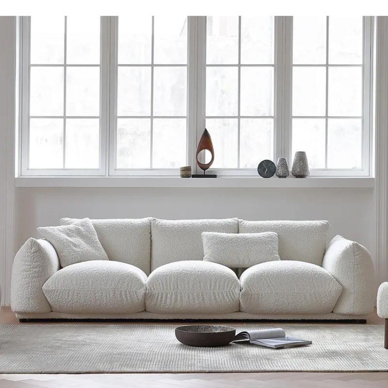 Lamb wool living room bread sofa cream style Italian minimalist cloud fabric sofa combination