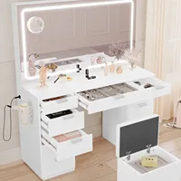 Vanity Table Set with Large LED Lighted Mirror & 11 Drawers for Bedroom， Large storage space，3-color light adjustment