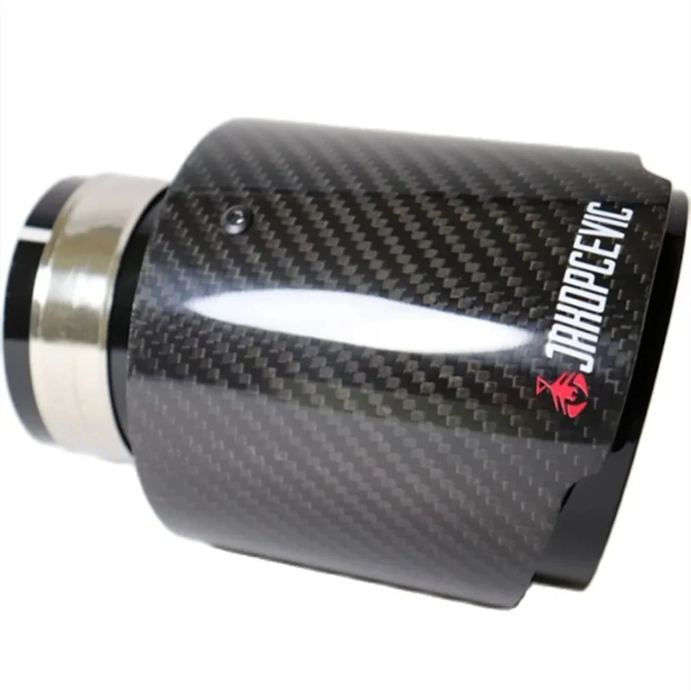 Car Glossy Carbon Fiber Muffler Tip Exhaust System Pipe Mufflers Nozzle Universal Straight Stainless Black For Akrapovic