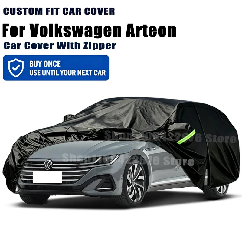 For Volkswagen Arteon Outdoor Full Car Cover With Zipper Snow Cover Sunshade Waterproof Dustproof Exterior Protection