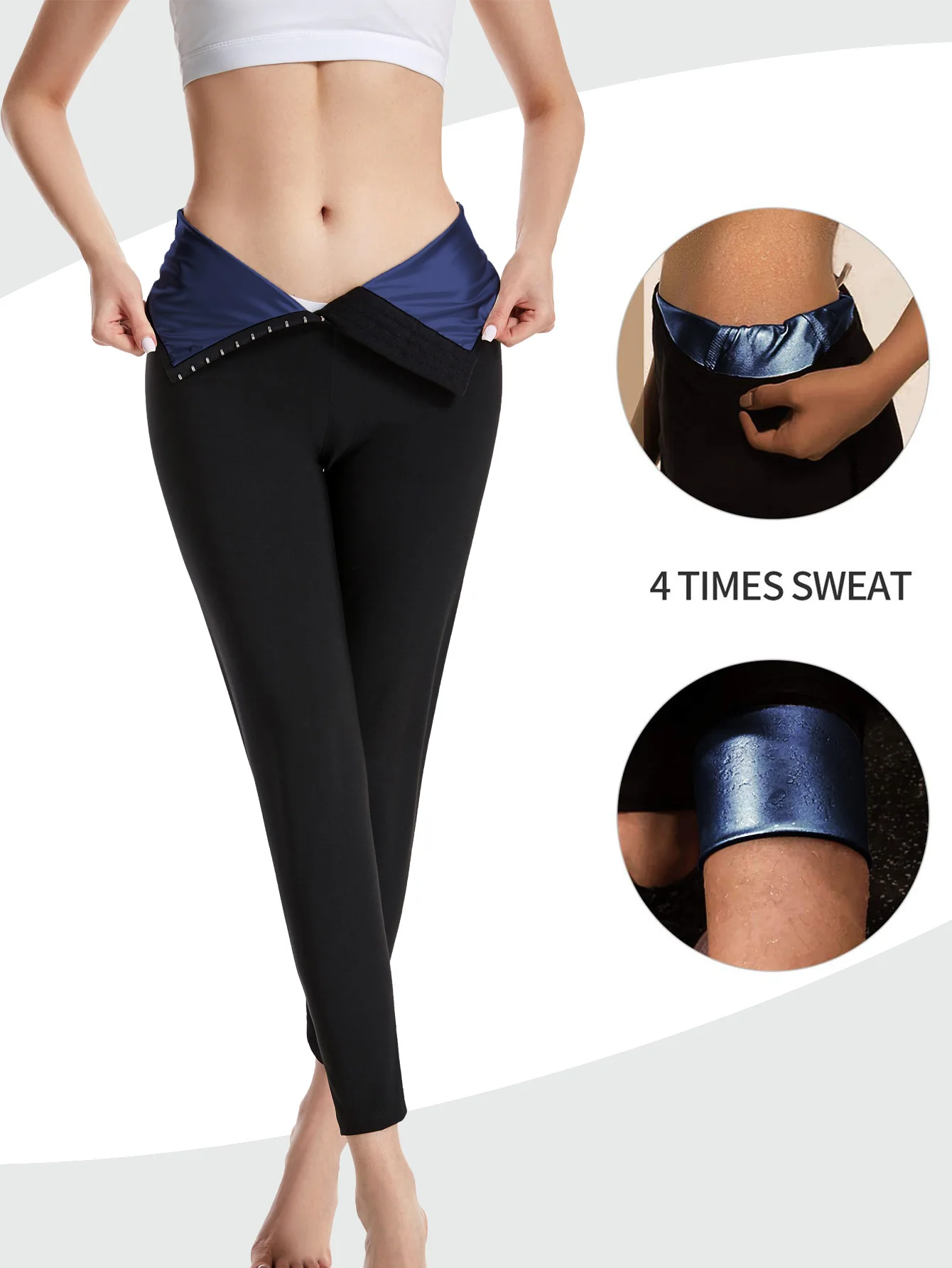 Women Sauna Sweat Pants High Waist Workout Leggings Adjustable Waistband Heat‑Lock Sweat Enhancing Shapewear Gym Running Fitness