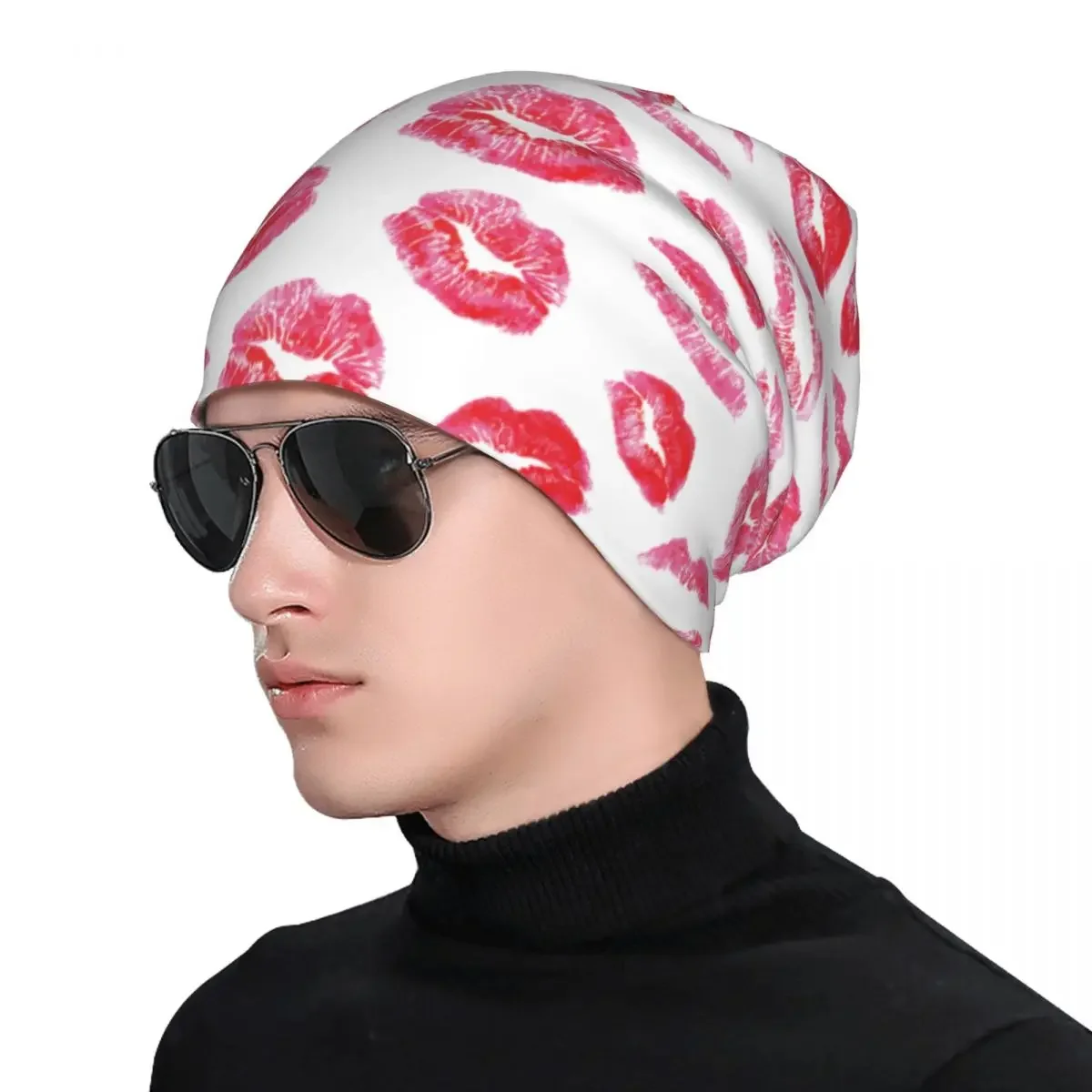 Red Lips Kisses Prints Rock Caps Casual Unisex Street Skullies Beanies Hat Summer Warm Dual-use Bonnet Knit Hat