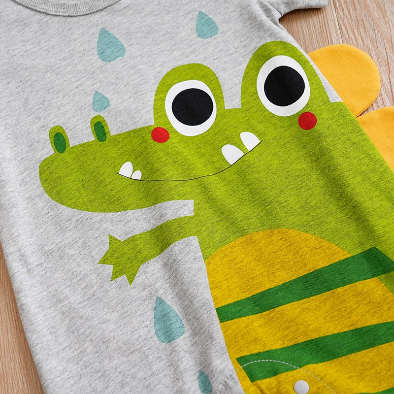 0-18 Baby Jumpsuit Cute Cartoon Crocodile Print Cotton Comfortable And Soft Boy And Girl Summer Short Sleeved Newborn Clothes