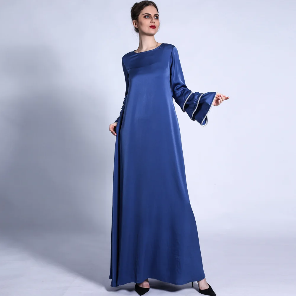 

Matte dress fishtail three-layer sleeve bright beaded A-word big swing dress women's fashion simple temperament elegant vacation