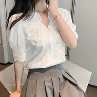 Summer Lace Embroidery Woman Blouse Fashion Hollow Out Stylish Elegant White Shirts Vintage Casual Half Sleeve Tops Blusas 13102 - Image 4