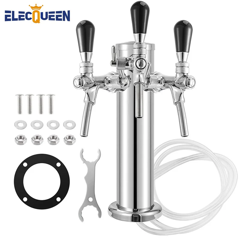 Draft Beer Tower, 3 Faucets Kegerator Beer Tower,3\'\' Silver Column 3-way Tap Dispenser with flow adjustable knob,Bar Accessories