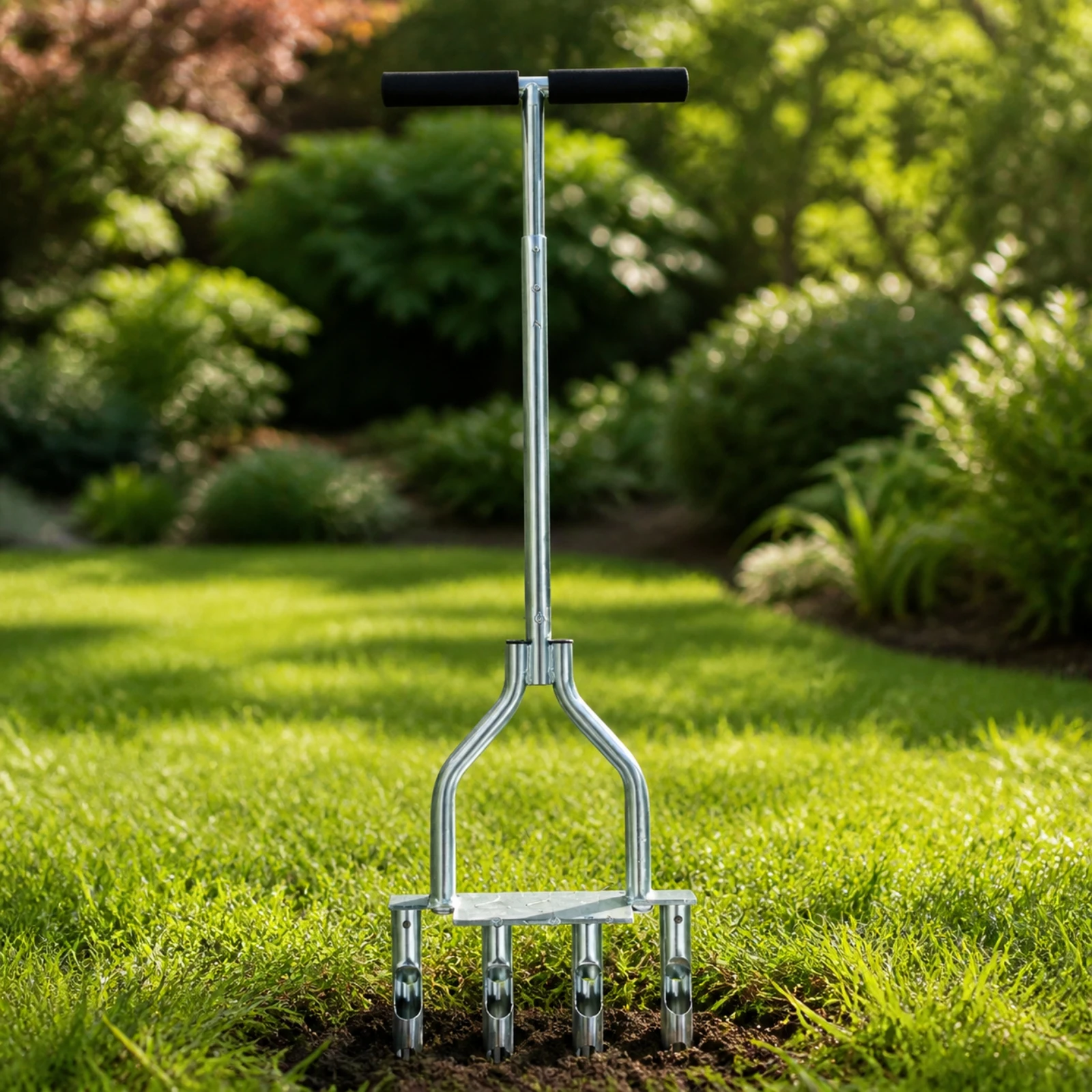 Manual Core Aerator with T-Handle Stainless Steel Manual Lawn Aerator with Hollow Tines Rustproof Ergonomic for Gardeners