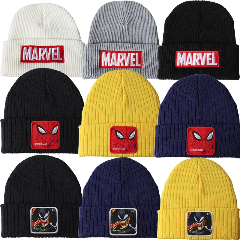 Marvel Hüte Spiderman Venom Anime Cartoon bestickte Strickmütze Wollmütze Herbst Winter Mütze Disney Jungen Weihnachtsgeschenke