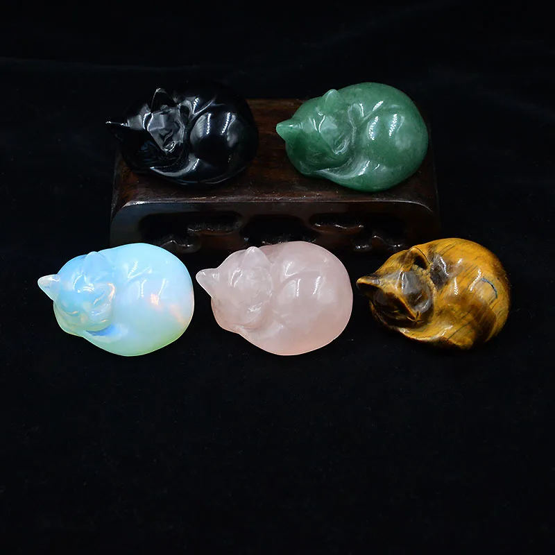

Natural Crystal Carved Cat Pendant - Hand-carved Gemstone Ornament