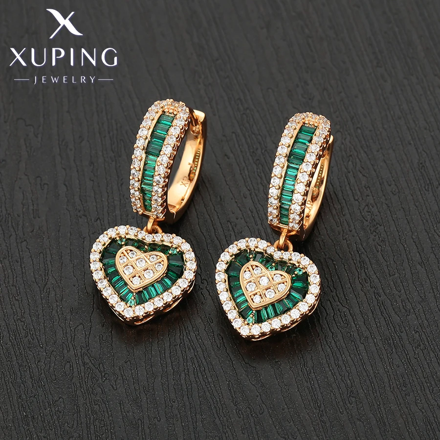 Xuping Jewelry Fashion Romantic Heart Style Goldfarbene Huggies-Ohrringe für Frauen, Freundin, Party, Geschenk, X001002627 – Detail 14