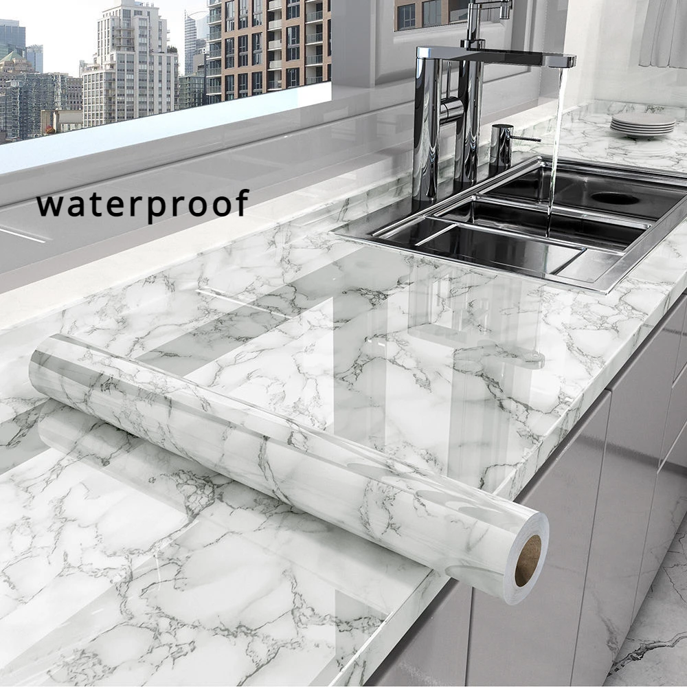 PVC Thickened Waterproof And Oil-proof Marble Wallpaper Self-adhesive Sticker Bathroom Cabinet Cooktop Desktop Decorative Film