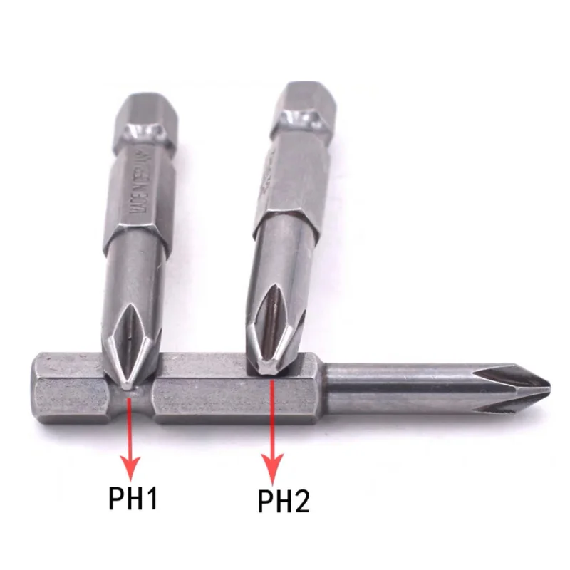 50mm S2 Magnetic Cross Screwdriver Bit Set ， Electric Screwdriver Bit - Sizes: PH00 PH0 PH1 PH2