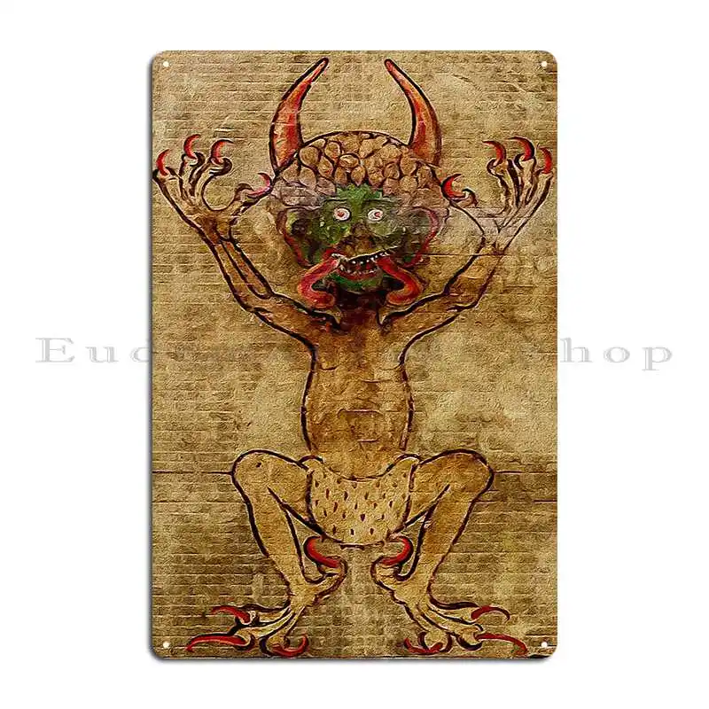 Codex Gigas Devil On Red Metal Plaque Poster Customize Custom Home Wall Decor Cinema Tin Sign Poster