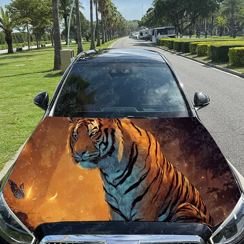

Solemn Tiger Car Hood Sticker PVC Self Waterproof Stick, Striking Auto Exterior Accessories Decor Protect Gift for Car Lover