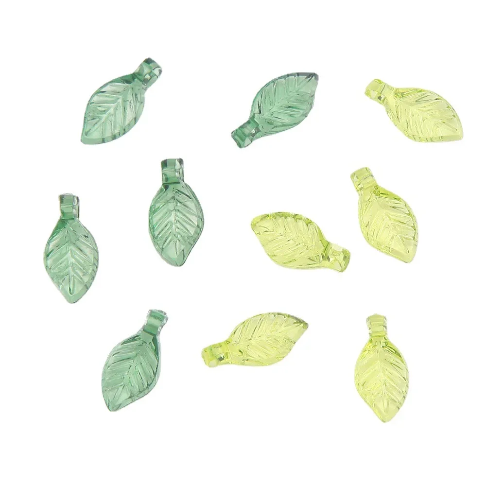 100 Pieces 5 * 10mm Green Transparent Acrylic Small Leaf Pendant DIY Charm Making Bracelets, Necklaces, Hair Accessories, Beads
