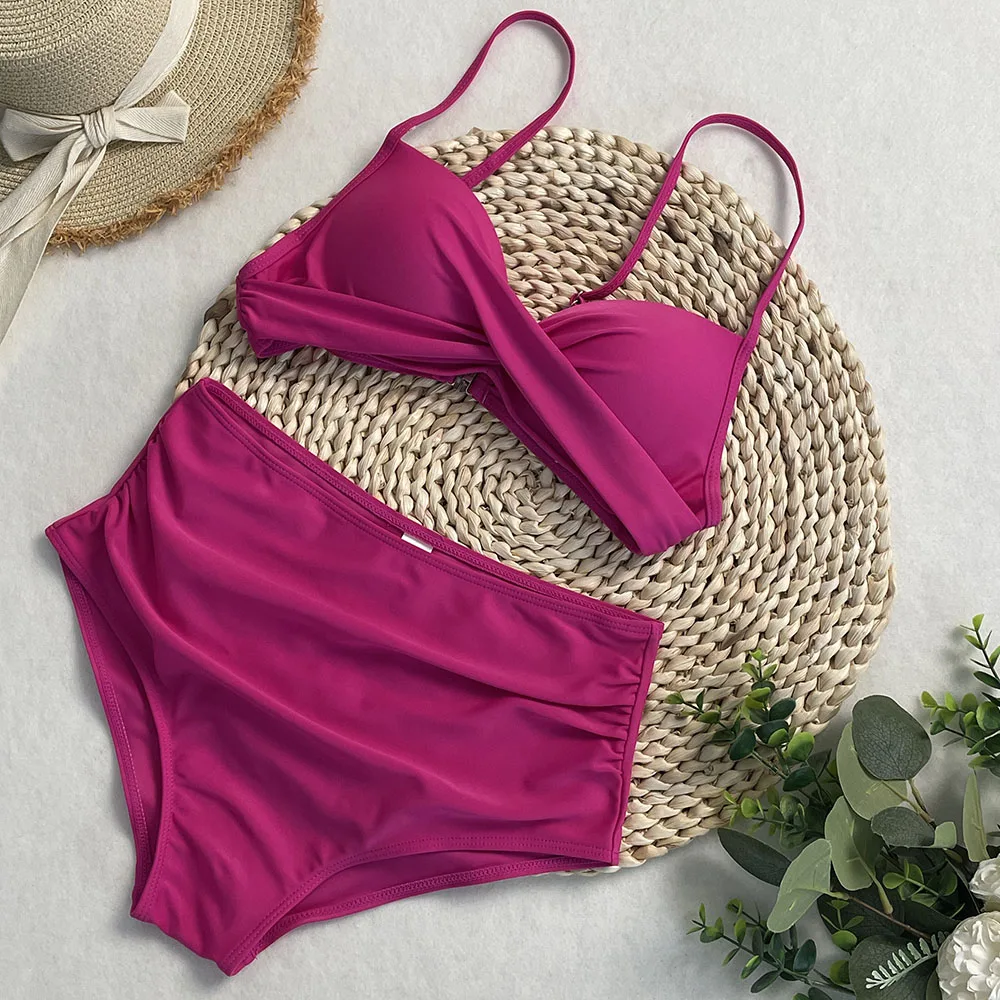 Halter Bikini Set Short Swimsuit Women High Waist Swimwear Female Printed Bathers Swimming Bathing Suit Women Swim Beachwear