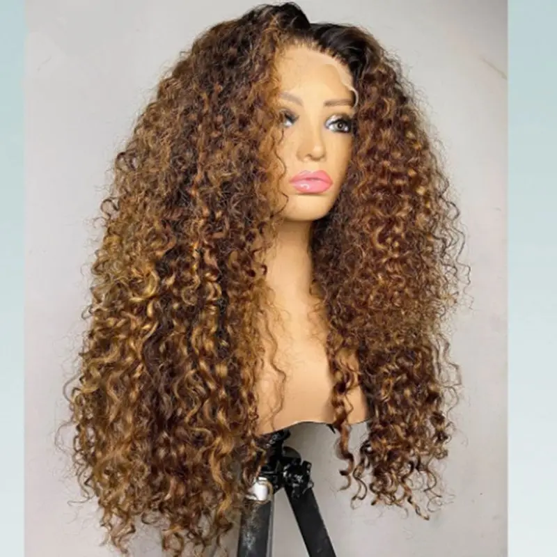 Soft 26inch 180 Density Long Ombre Blonde Kinky Curly Lace Front Wigs For Women Babyhair Daily Deep Part Glueless PrePlucked