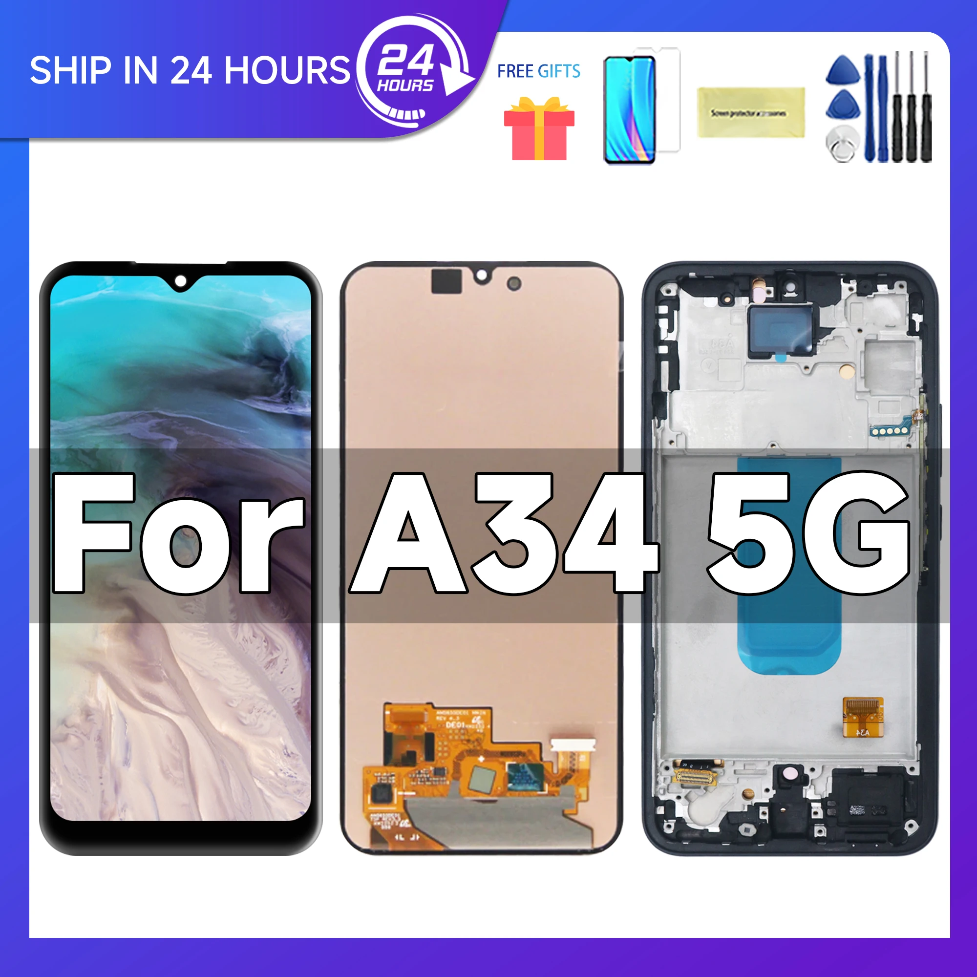 A34 5G For Samsung 6.6''For AMOLED A34 A346 A346B A346E A346M A3460 LCD Display Touch Screen Digitizer Assembly Replacement