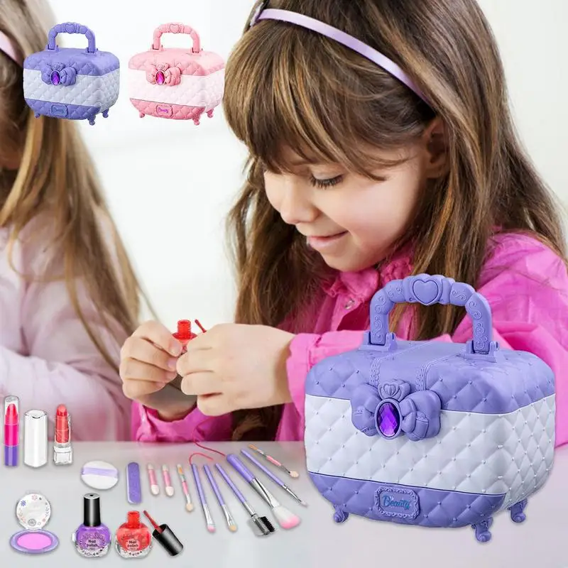 Kids Makeup Kit For Girls Children Simulation Makeup Set Girls Pretend Play Make Up Toy Girls Cosmetic Lipstick Nail Polish Bag