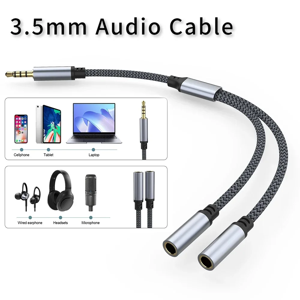 

Headphone Splitter Cable Jack 3.5mm To 3.5mm Male To 2 Female for Phone Ipad Latop Wired Earphone Microphone AUX Adapter Cables