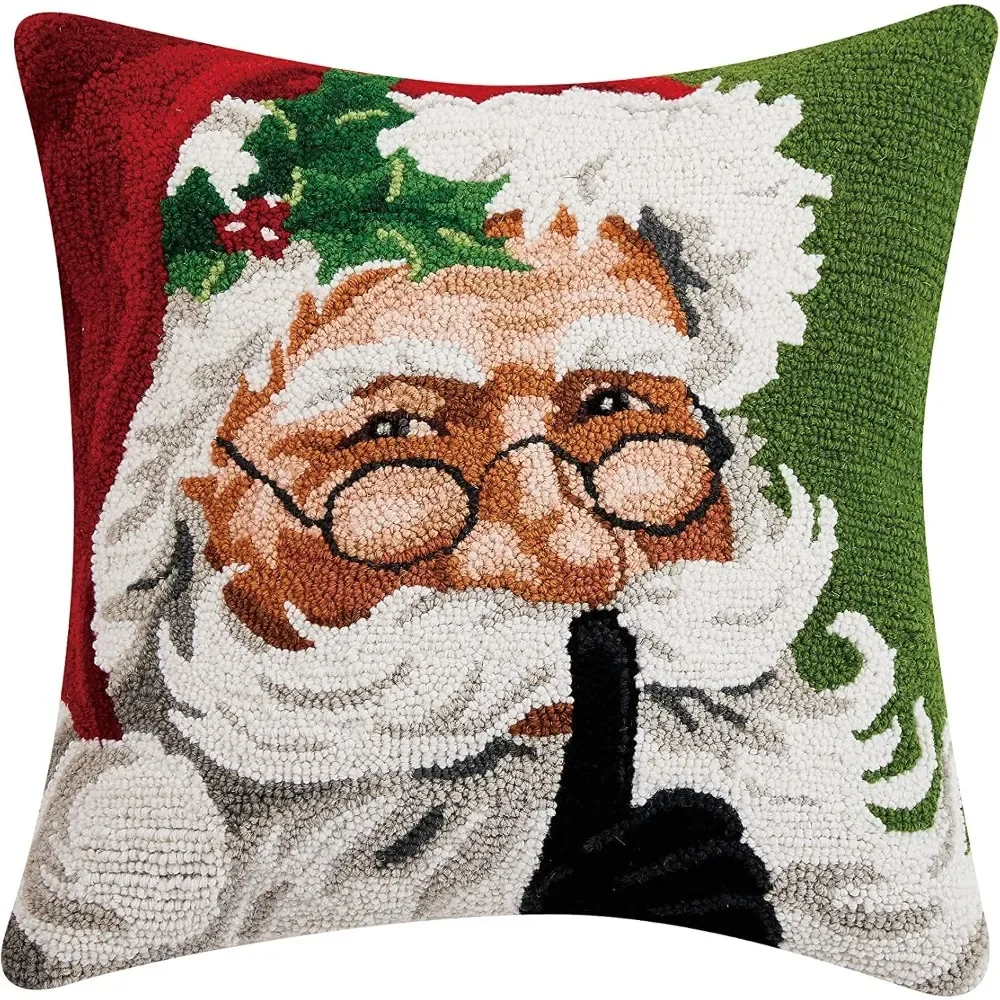 

Santa Pillow Christmas Polyfill Hook Throw Pillow - 18-inch Square Wool and Velvet Back for Holiday Seasonal Decoration