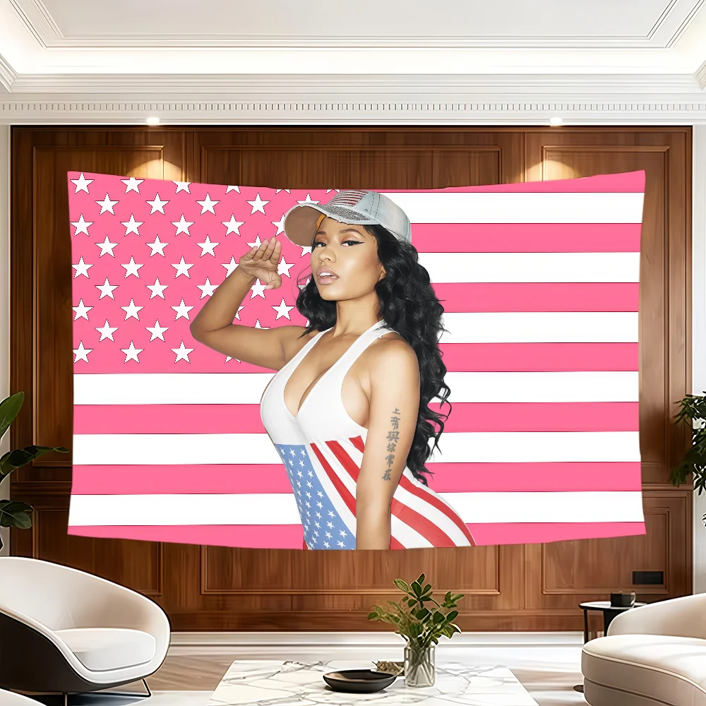 Rapper N-Nicki Minaj American flag Room Decoration Wall Tapestry Hanging Aesthetic Bedrooms Advertising Banner