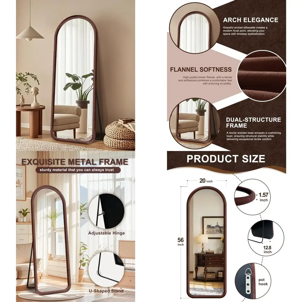 

Отдельно стоящее зеркало в фланелевой раме в полный рост, плюшевое сенсорное зеркало для спальни и гостиной, идеально подходит для наклона или подвешивания