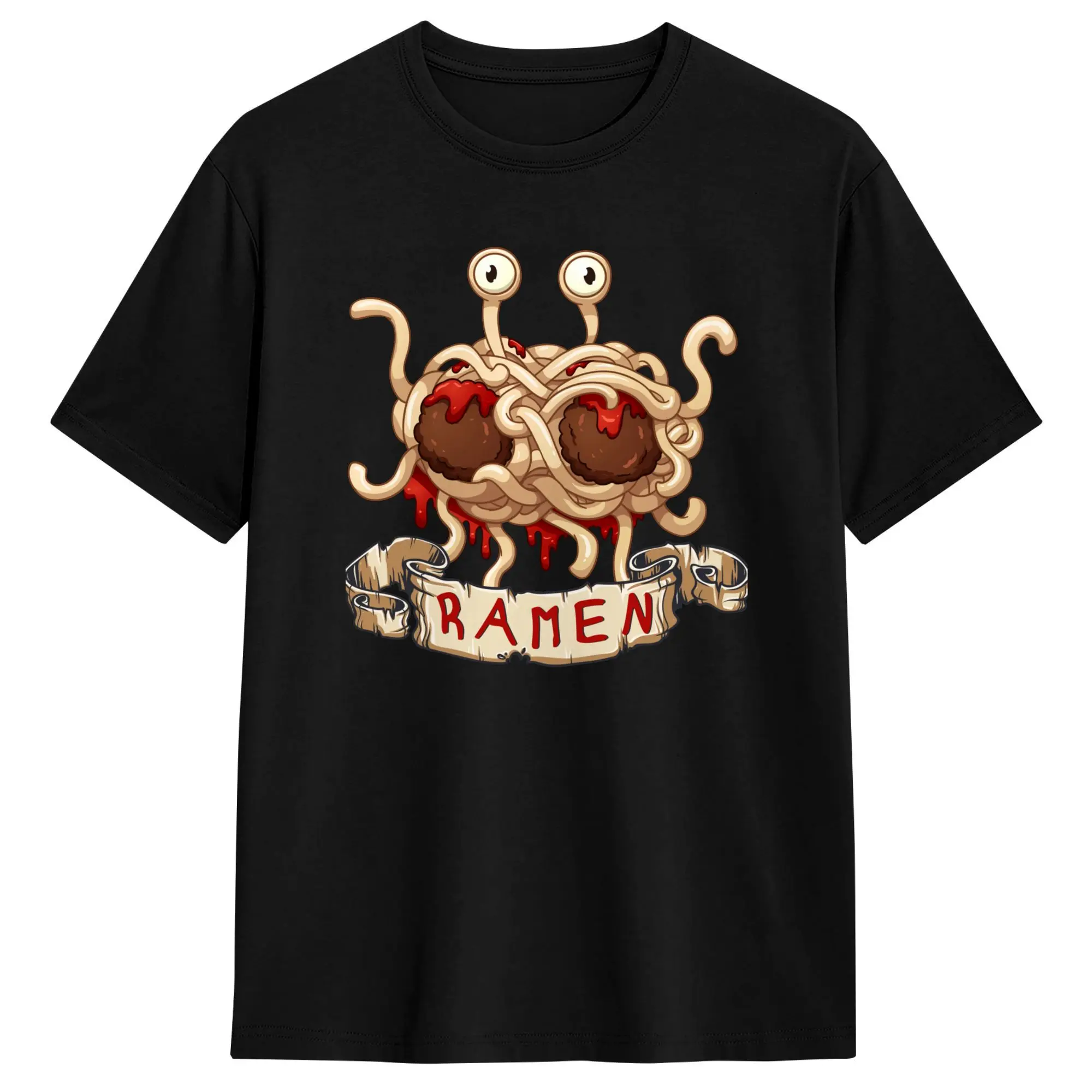Ramen Monster T Shirts Pure Cotton Vintage T-Shirts Round Neck Flying Spaghetti Monsterism FSM Religion Church Tee Shirt