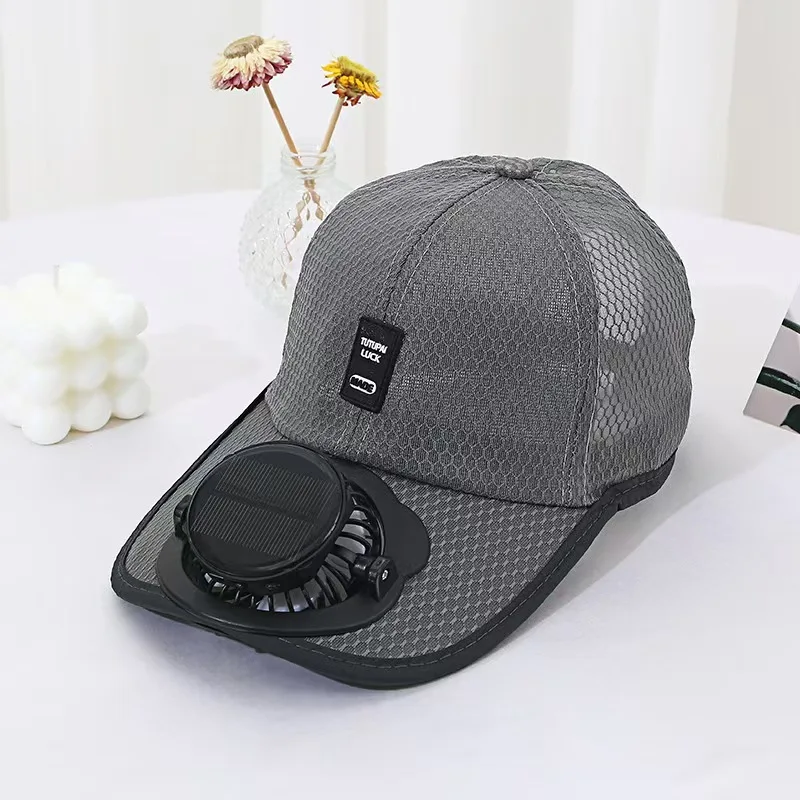 Solar Power Charging Fan Baseball Cap 100% Cotton Breathable Mesh Unisex Summer Uv Protection Sun Hat For Fishing Hiking Outdoor