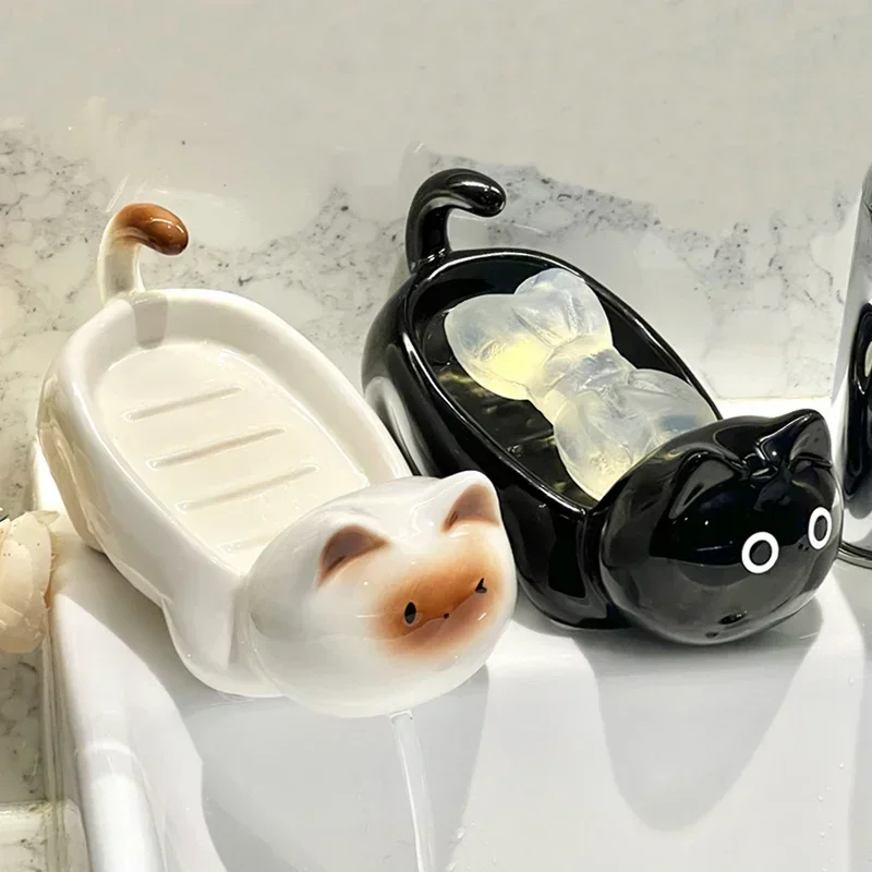 

Creative bathroom soap box ceramic kitten soap box drain toilet shelf cute soap fat rack bathroom accessories