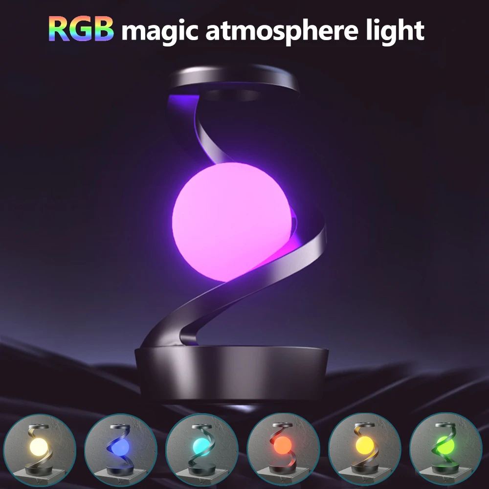 360° Rotating Suspension Wireless Charging Night Light RGB Colorful Changing  Atmosphere Table Lamp For Bedroom Office Decor