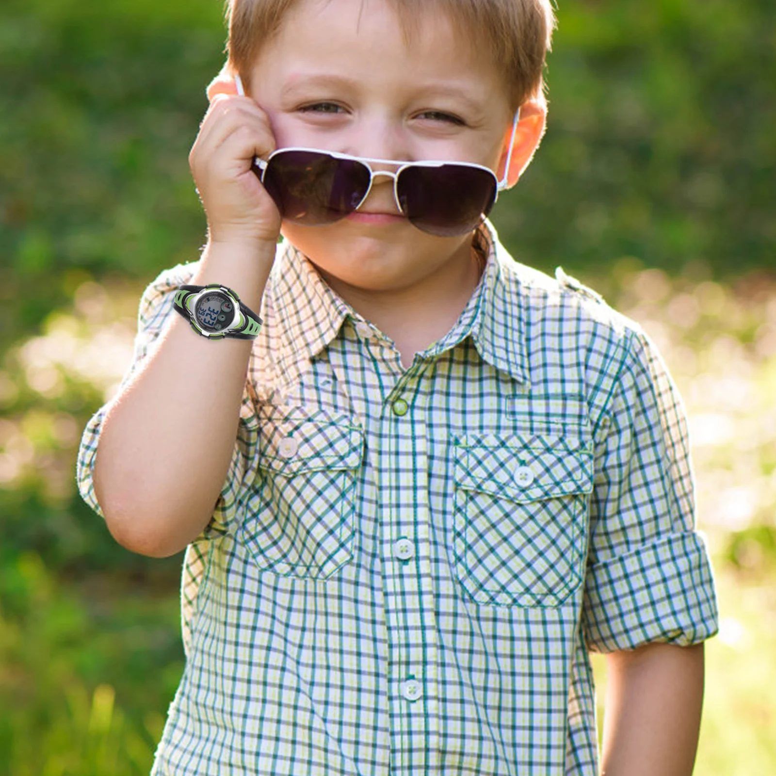 Waterproof Children LED Sports Digital Watch Pse-276 Green Plastic Case Rubber Band Alarm Stopwatch Digital Watch