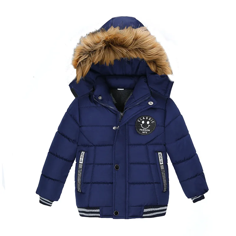 

Winter Long Sleeve Kids Boys Warm Classic Hooded Padded Jacket With Fur Collar For Outdoor Sports Casual Thick Coat Clothes 2-6Y