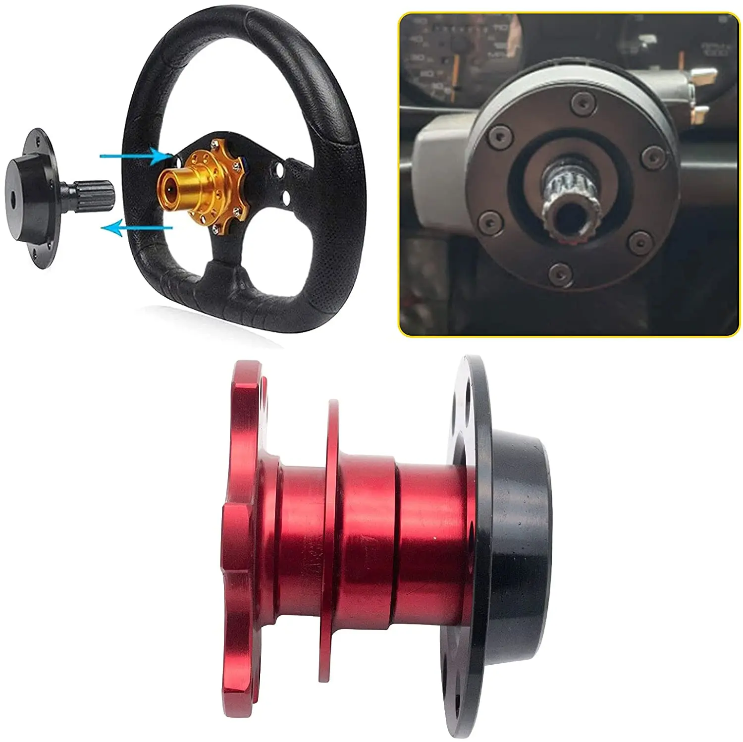 Car Steering Wheel Hub Adapter Boss Kit, Fast-release Spline Aluminum Alloy for Snap Off Racing Universal