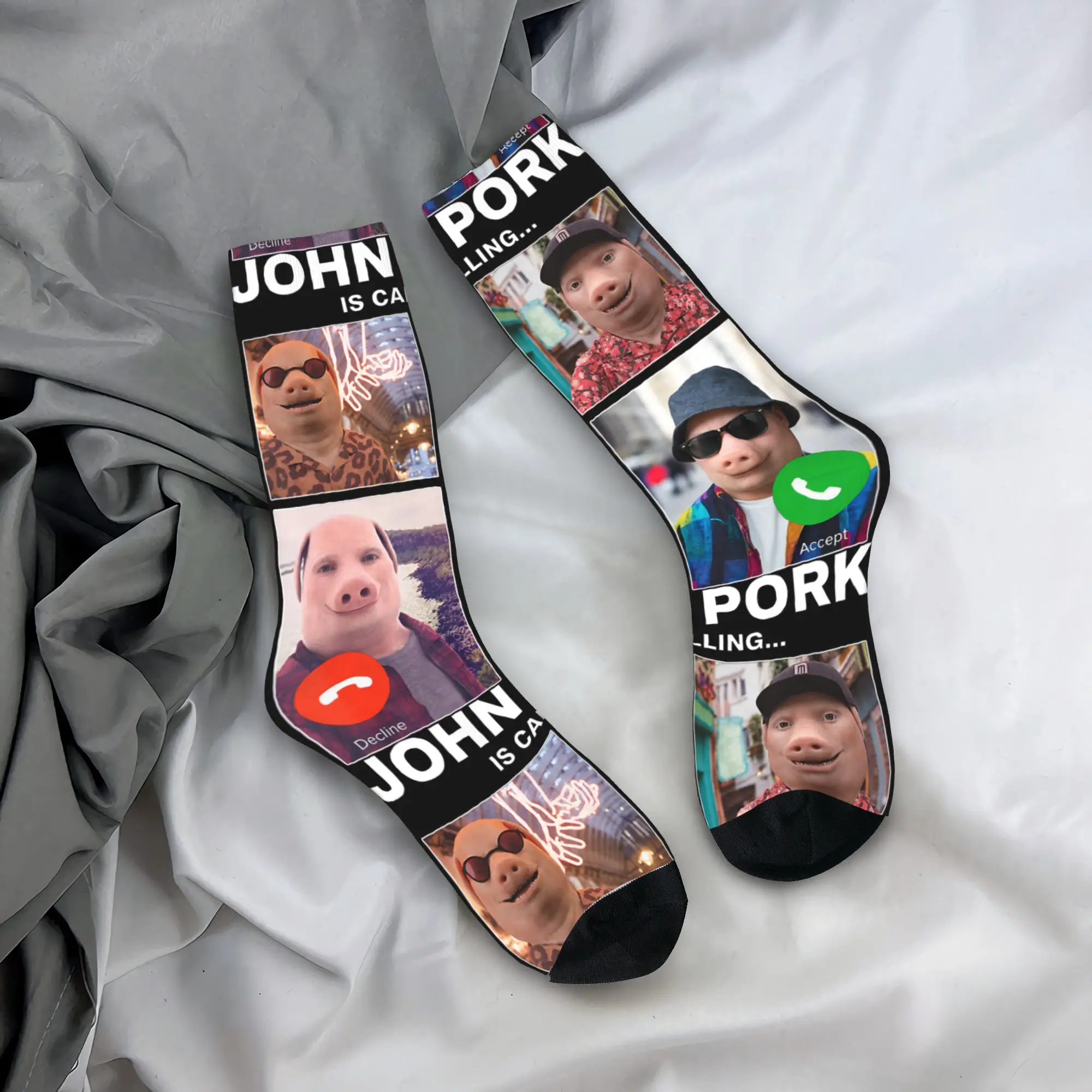 Funny John Pork is Calling Meme Braintot Stockings Men Socks Comfortable Socks Spring Skateboard Non Slip Socks Birthday Present