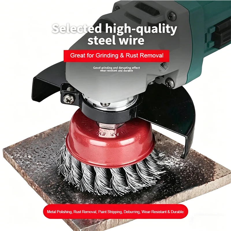 M10 3 Inch 100mm Twisted Cup Wire Wheel Brush for Angle Grinder - Metal Rust Removal Polishing Tool 1PC