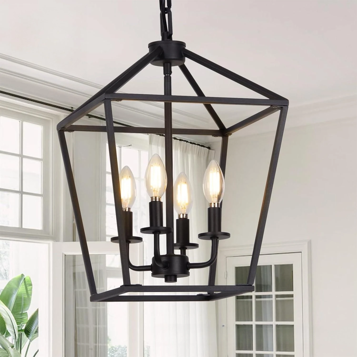 

New American Farmhouse Vintage Black Metal Cage Pendant Light LED for Dining Kitchen Hallway Entryway Home Decor
