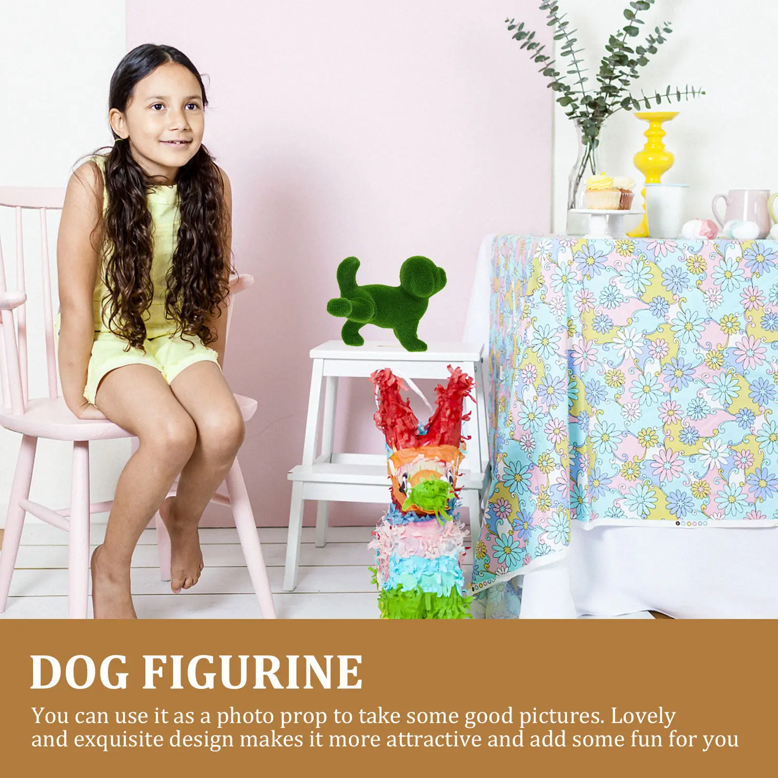 Artificial Flocking Dog Figurine for Garden Decoration to Improve Visual Interest Green 25cm Waterproof Outdoor Statue