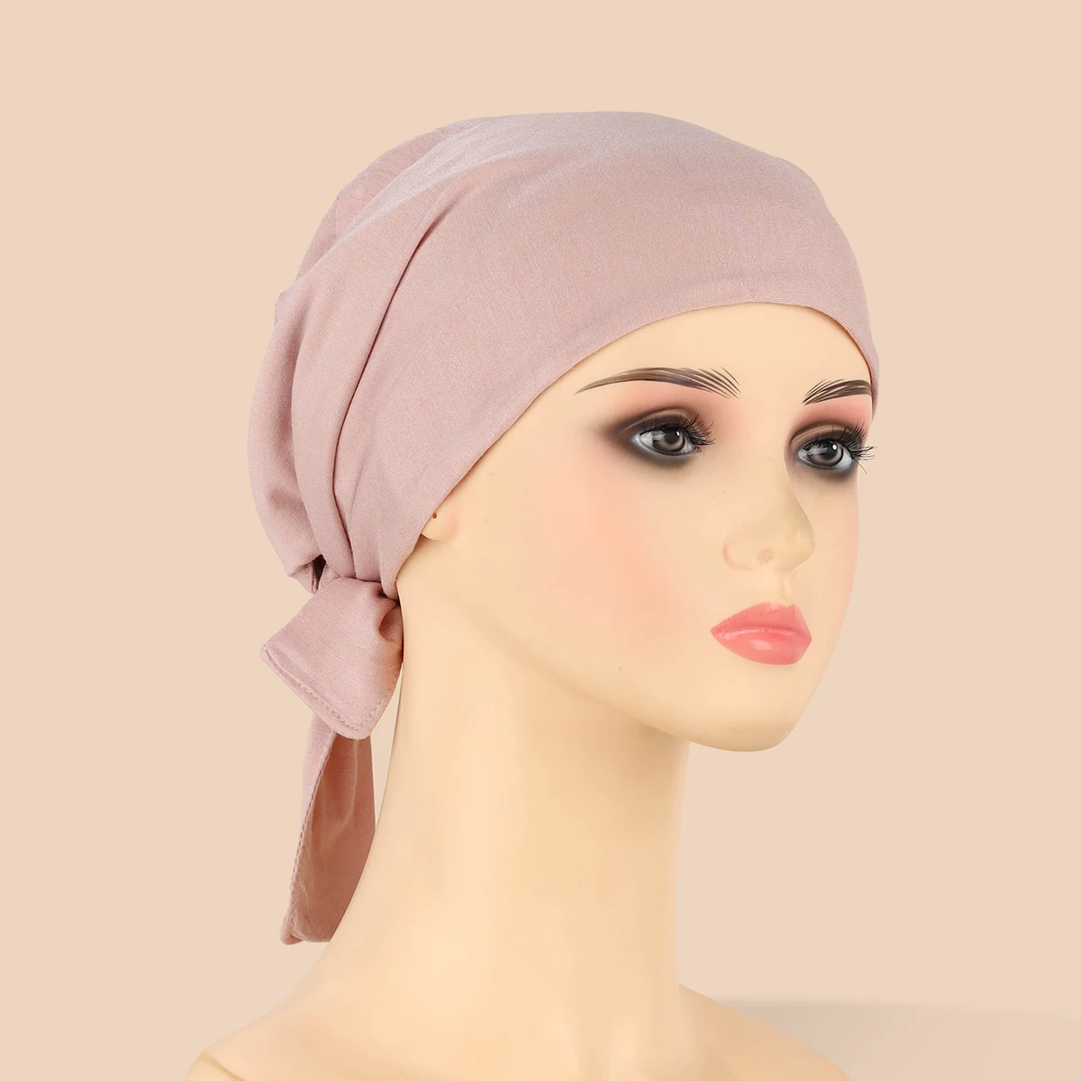 Muslim Women\'s Hijab Satin Modal Cotton Bottom Hat 6 Colors Solid Color Elastic Lace Hat Hijab Adjustable Ready In Stock