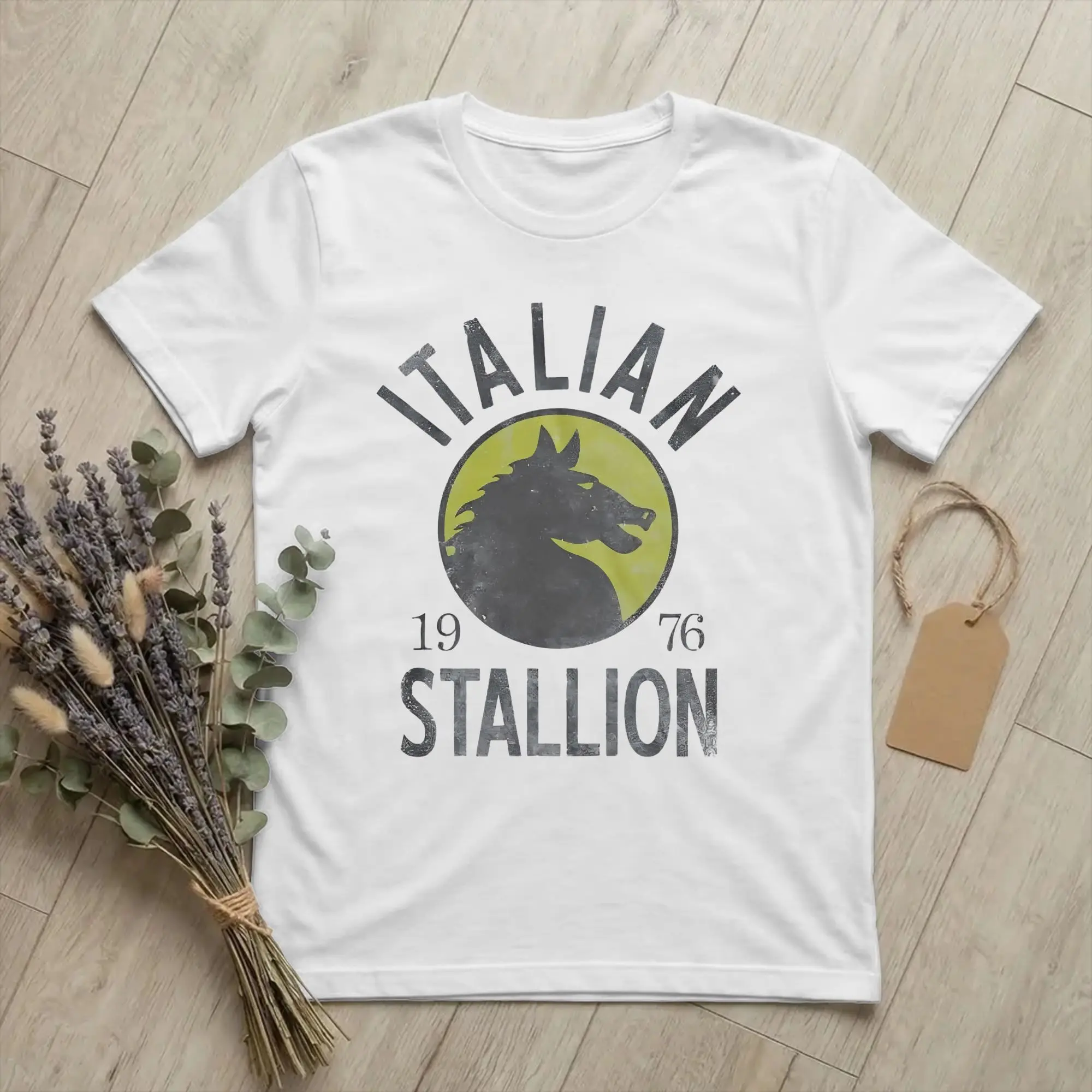 Rockys Italian Stallion Vintage 1976 Men T Shirts Boxing Movie Novelty Tee Short Sleeve Crew Neck T-Shirts Cotton Classic Tops