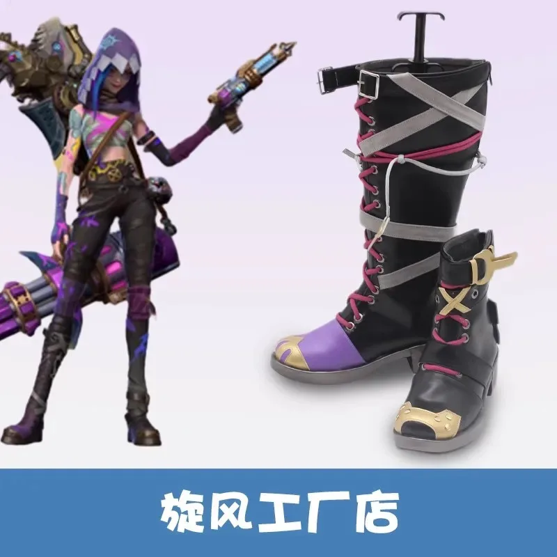 أحذية أنيمي LOL Arcane Jinx التأثيرية أحذية الدعائم أحذية الهالوين ملحقات الحفلات مصنوعة حسب الطلب ملحقات سلاح الدعامة التأثيرية
