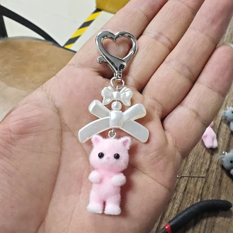 Bowknot Keychain Bear Cat Pendant Key Chain Fashionable Bows Keyring hone Lanyard Ornament for Phones Keys Bags