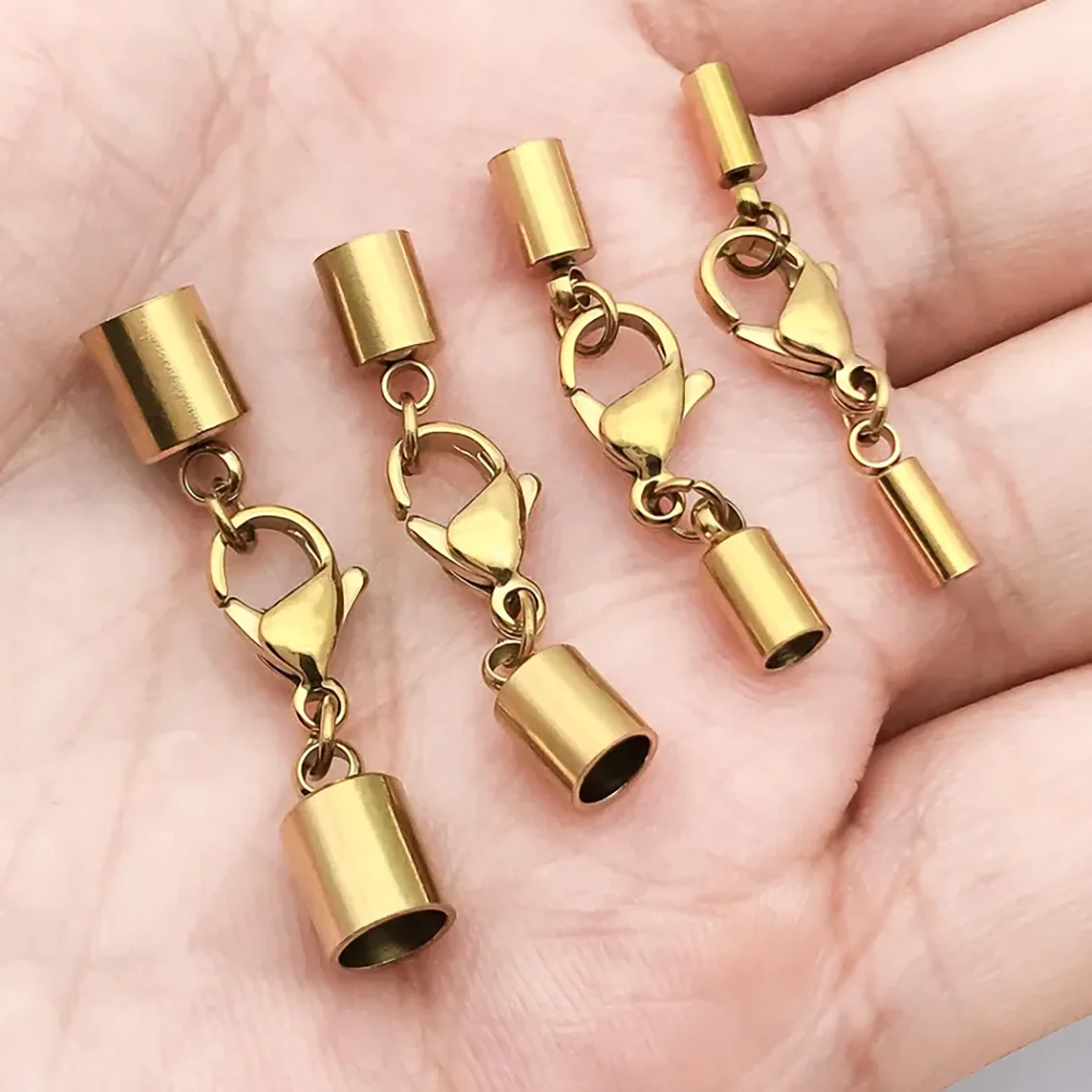 10er-Set/Lot Edelstahl-Endkappen mit Karabinerverschluss, 3/4/5/6 mm, Kordelendverschlüsse für Armbänder, Halsketten, DIY-Zubehör – Detail 7
