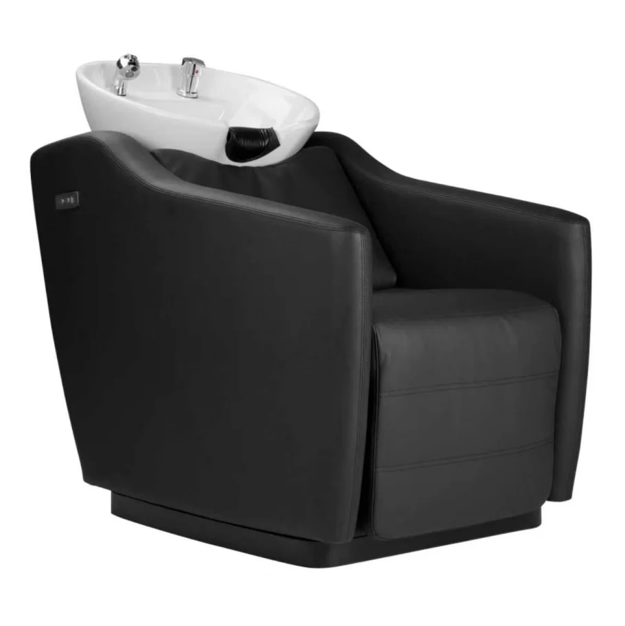 Electric Luxury Modern Black Leather Salon Shampoo Chair Ceramic Basin Adjustable Footrest Medium-Density Sponge for Hair Studio